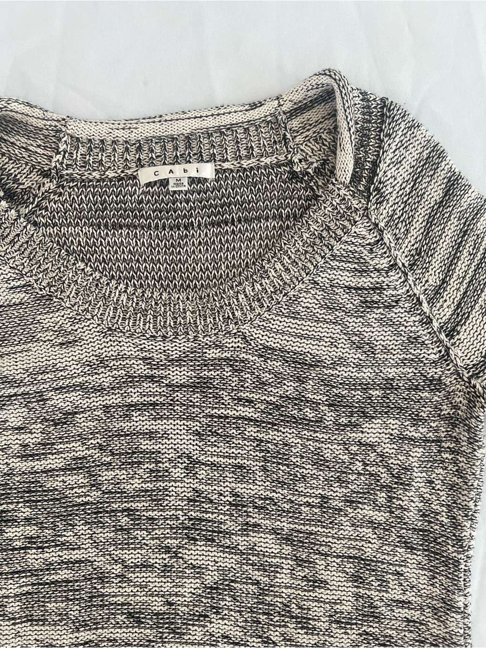 CAbi Marled Crewneck Sweater in Black and Cream